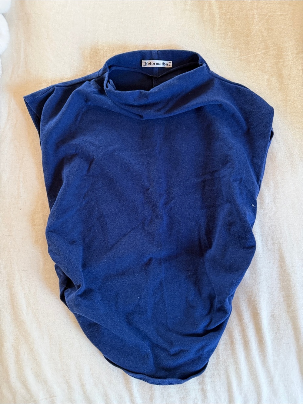 Reformation Deep Blue Sleeveless Mock Neck Lindy Top